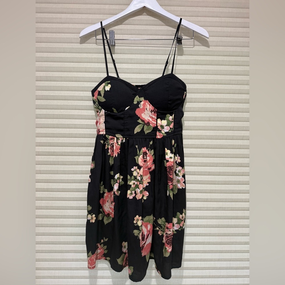 Black Floral Spaghetti-Strap Dress